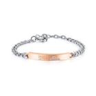 Fashion Romance Love Rose Gold Geometric Rectangular 316l Stainless Steel Bracelet With Cubic Zirconia Silver - One Size