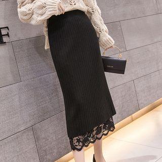 Reversible Midi Knit Lace Skirt