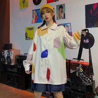 Long-sleeve Print Shirt White - One Size