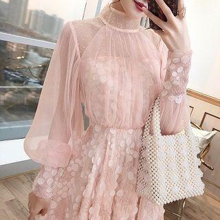 Embellished A-line Midi Mesh Cocktail Dress