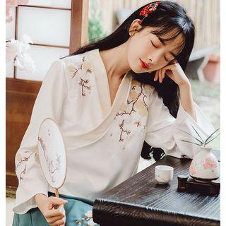 Embroidered Long-sleeve Hanfu Top / Midi A-line Skirt