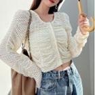 Long-sleeve Ruched Lace Blouse