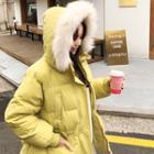 Faux-fur Hooded Padded Jacket Yellow - One Size
