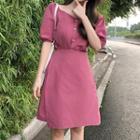 Short-sleeve Wrap A-line Dress