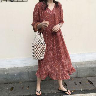 Floral Print Ruffle Midi Dress