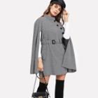 Cape-sleeve Houndstooth Coatdress