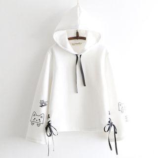 Cat Print Lace-up Oversize Hoodie