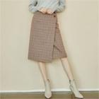 Wool Blend Houndstooth Wrap Skirt