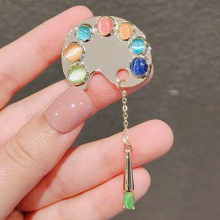 Color Palette Faux Cat Eye Stone Alloy Brooch Ly681 - Silver - One Size