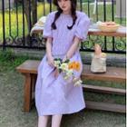 Puff-sleeve Midi A-line Dress Purple - One Size