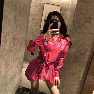 Long-sleeve Asymmetric Sashed Shirt