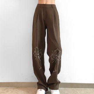 Cross Print Wide Leg Pants