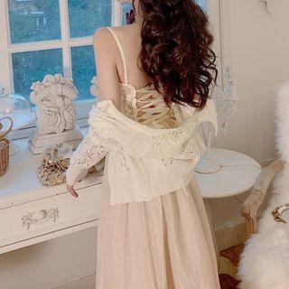Lace Camisole Top + Cardigan + Midi Skirt