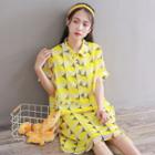 Patterned Short-sleeve A-line Shirt Dress