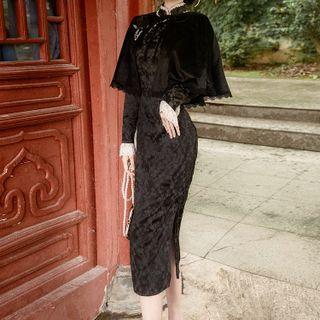 Set: Long-sleeve Qipao Dress + Cape