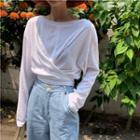 Long-sleeve Back-tie T-shirt White - One Size