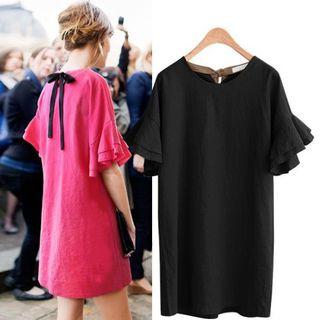 Flounced Elbow-sleeve T-shirt Dress