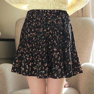 Accordion-pleated Floral Miniskirt