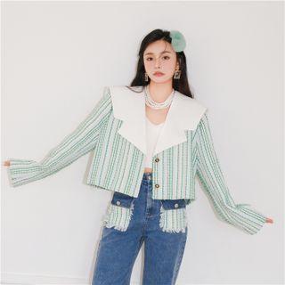 Contrast Collar Striped Cropped Jacket