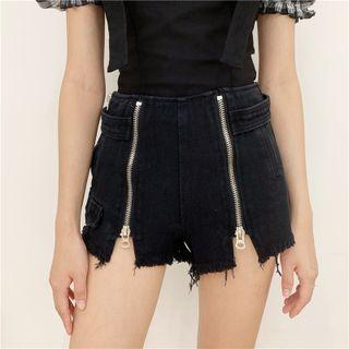 High-waist Washed Zip Skinny Shorts