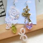 Dazzling Golden Ballet And Lace Flower With Swarovski Crytal Earrings