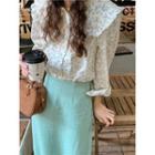 Puff-sleeve Floral Print Ruffled Blouse Blue Floral - White - One Size
