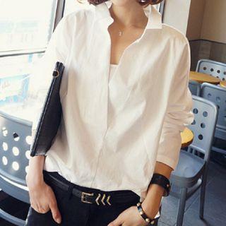 Lace-panel V-neck Shirt