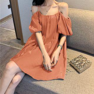 Puff-sleeve Strappy Shift Dress