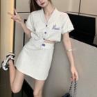 Short-sleeve V-neck Crop Top / Mini A-line Skirt