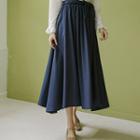 Gathered-waist Maxi Skirt With Sash Navy Blue - One Size