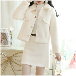 Set: Fleece Plain Jacket + A-line Skirt