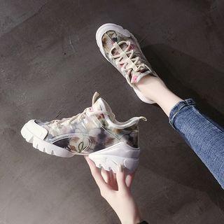 Transparent Panel Platform Lace Up Sneakers