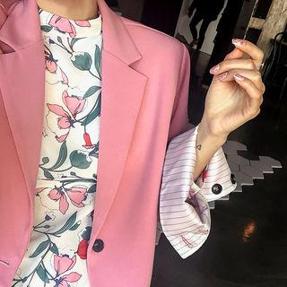 Stripe-cuff Single-breasted Blazer