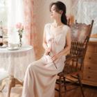 Sleeveless Lace Trim Maxi A-line Sleep Dress