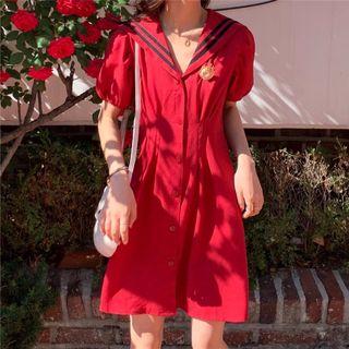 Puff-sleeve Sailor Collar A-line Dress