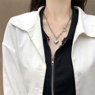 Heart Pendant Alloy Necklace 1 Pc - Heart Pendant Alloy Necklace - Silver - One Size