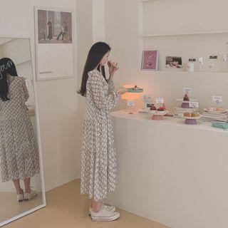 Ruffled Foliage Crepe Long Dress Ivory - One Size