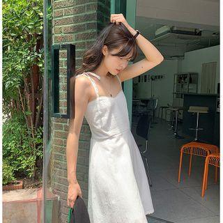 Tie-shoulder Pintuck-trim Dress Ivory - One Size