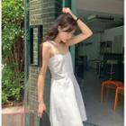 Tie-shoulder Pintuck-trim Dress Ivory - One Size