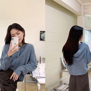 Hooded Drop-shoulder Cardigan