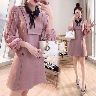 3/4-sleeve Collared Mini A-line Dress