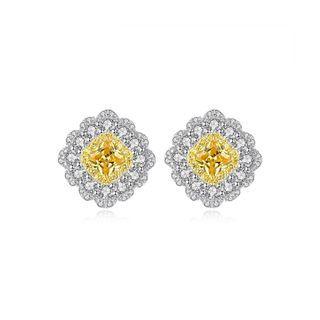 Sterling Silver Fashion Elegant Geometric Square Yellow Cubic Zirconia Stud Earrings Silver - One Size