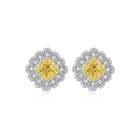 Sterling Silver Fashion Elegant Geometric Square Yellow Cubic Zirconia Stud Earrings Silver - One Size