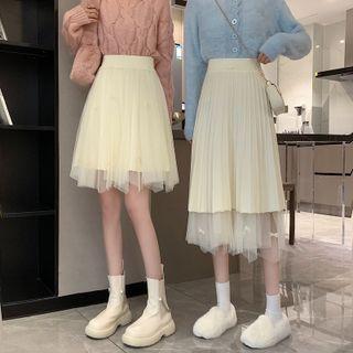 Mesh Panel Knit A-line Skirt (various Designs)