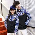 Couple Matching Floral Print Panel Hooded Jacket