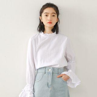 Flare-sleeve Plain Top White - One Size