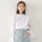 Flare-sleeve Plain Top White - One Size