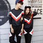 Set: Couple Contrast-stripe Pullover + Printed Pants