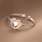 Heart Sterling Silver Open Ring 1pc - S925 Silver - White Bead - Silver - One Size