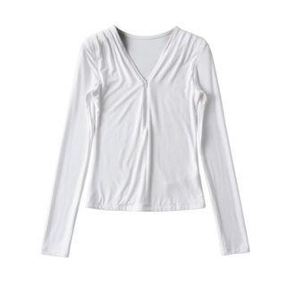 Long-sleeve V-neck Half-zip T-shirt